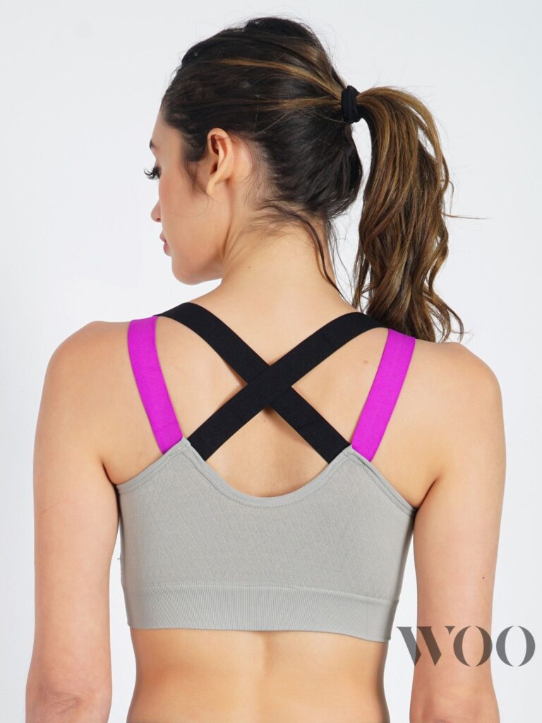 WOO High Impact Sports Bra with Styled Back - Light Grey