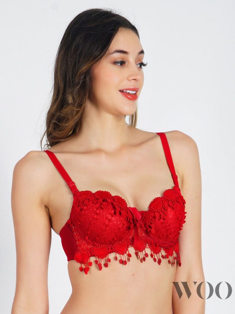 WOO Push Up Bra with Crochet Lace Detailing - Red