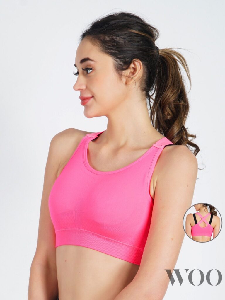 Woo High Impact Sports Bra with Styled Back - Pink